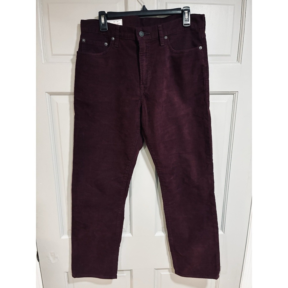 Gap Denim Men's Straight Burgundy Corduroy Jeans 32X30‎ Button Zip Closure